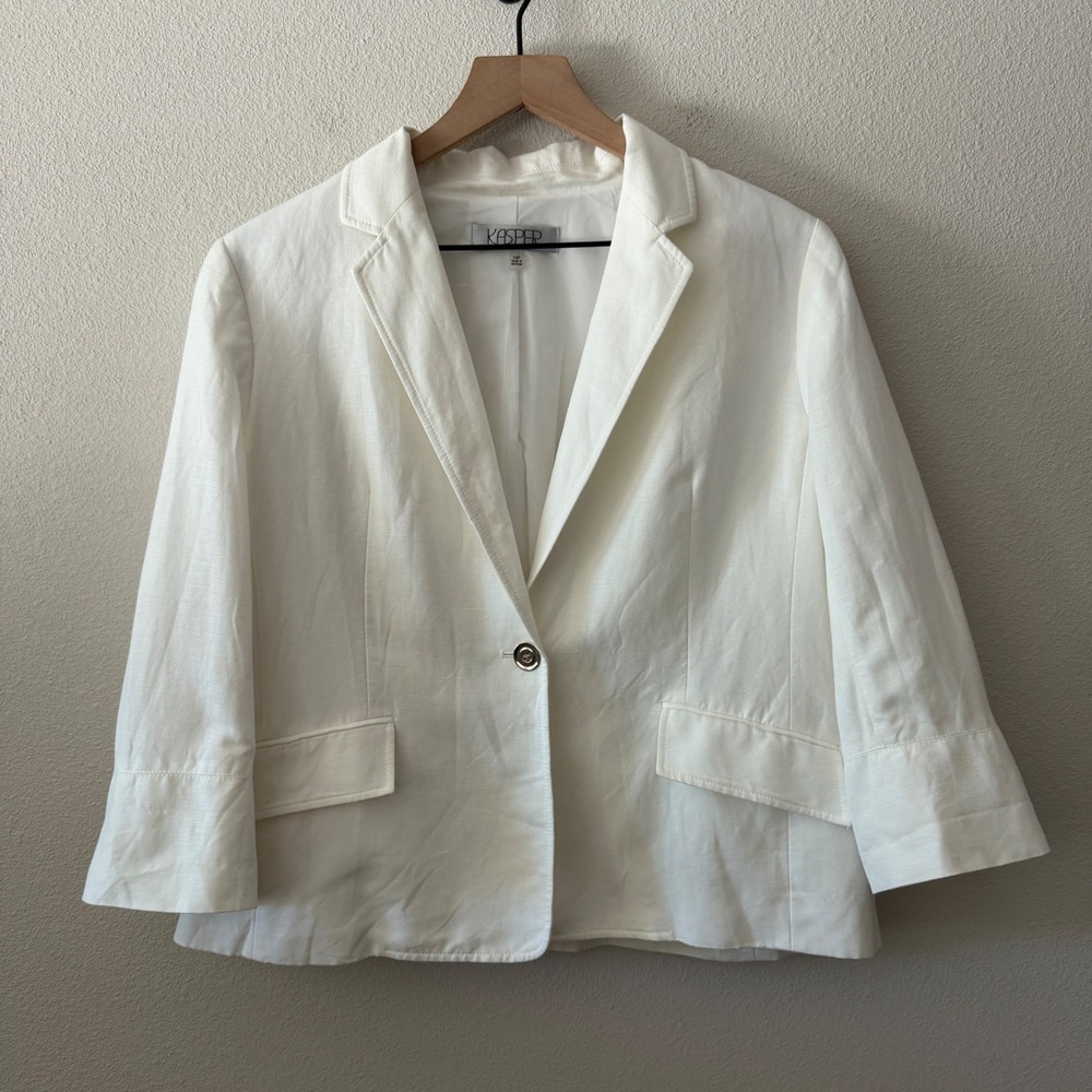 KASPER Womens Blazer Linen Blend Professional Coastal Minimalist 14P